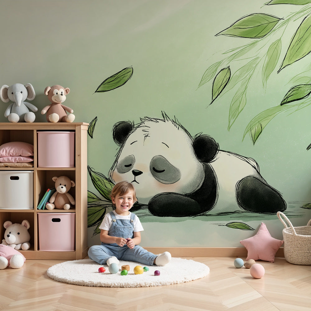 Sleeping panda mural wallpaper creating peaceful nursery atmosphere by Kids-Mundo