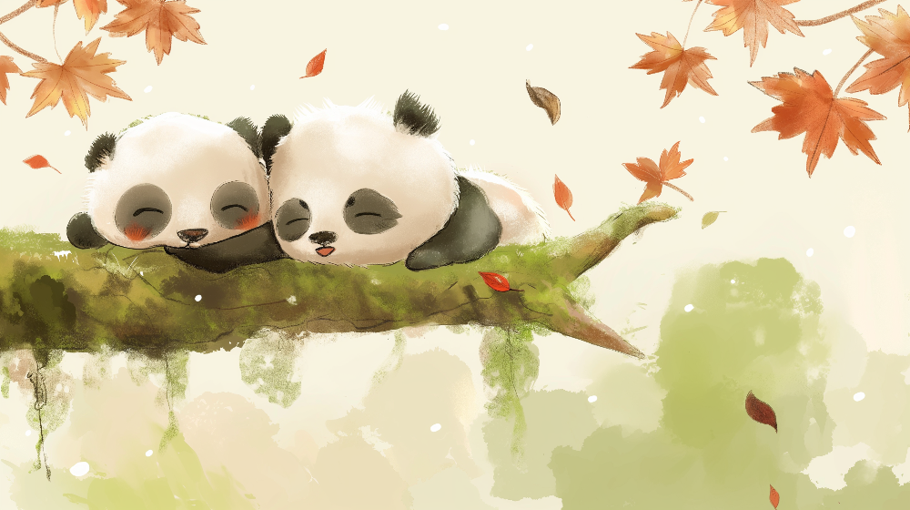 Sleeping Pandas on an Autumn Branch Wall Mural