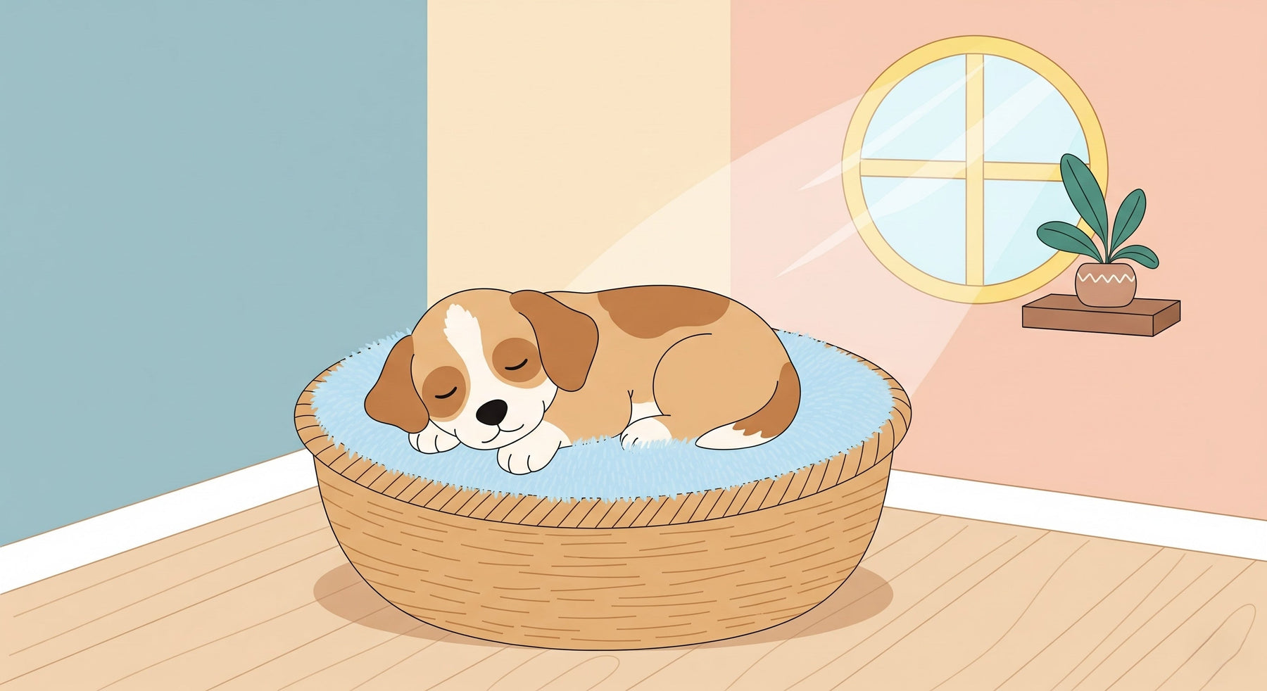 Detailed sleeping puppy in basket mural wallpaper design pattern by Kids-Mundo