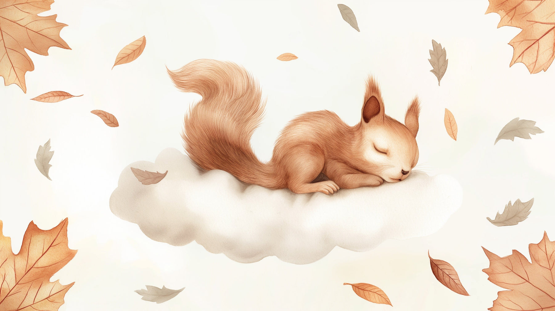 Detailed sleeping squirrel on autumn cloud mural wallpaper design pattern by Kids-Mundo