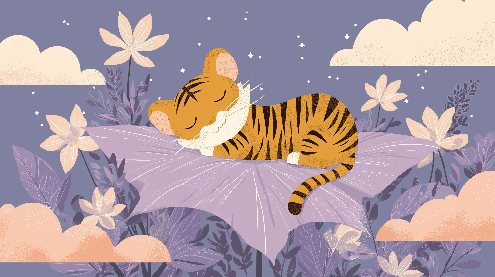 Sleeping Tiger on a Flower Wall Mural