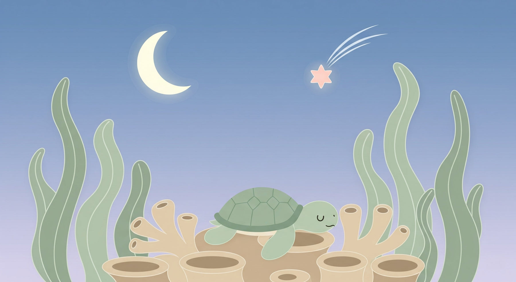 Detailed sleeping turtle under stars mural wallpaper design pattern by Kids-Mundo