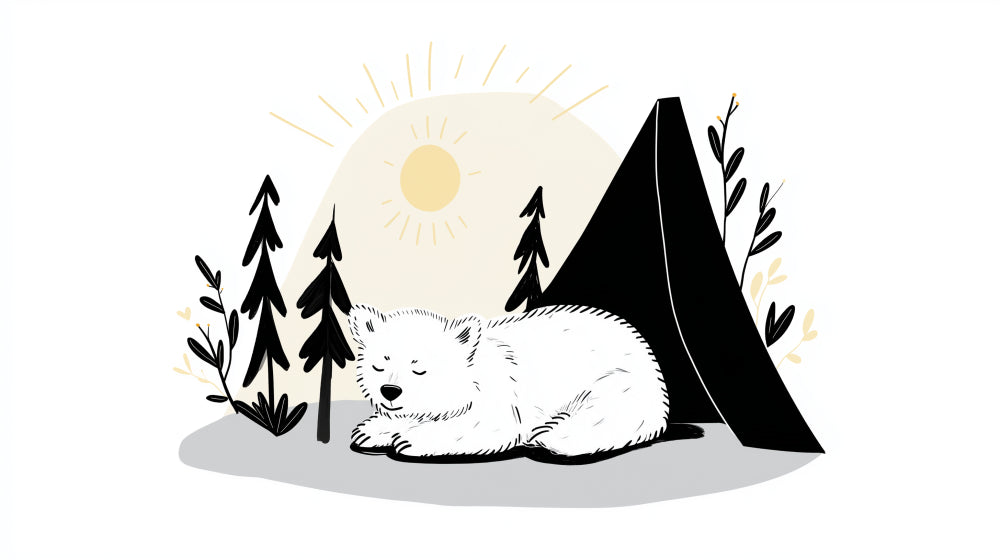 Detailed sleepy bear woodland camping mural wallpaper design pattern by Kids-Mundo