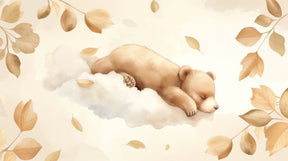 Detailed sleepy bear on cloud mural wallpaper design pattern with sepia tones by Kids-Mundo