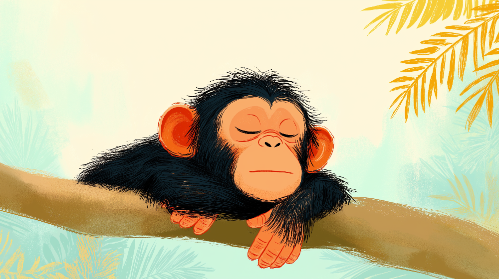 Sleepy Baby Chimp on a Branch Wall Mural