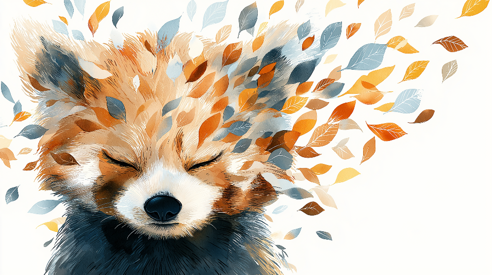 Sleepy Fox Portrait with Autumn Leaves Wall Mural