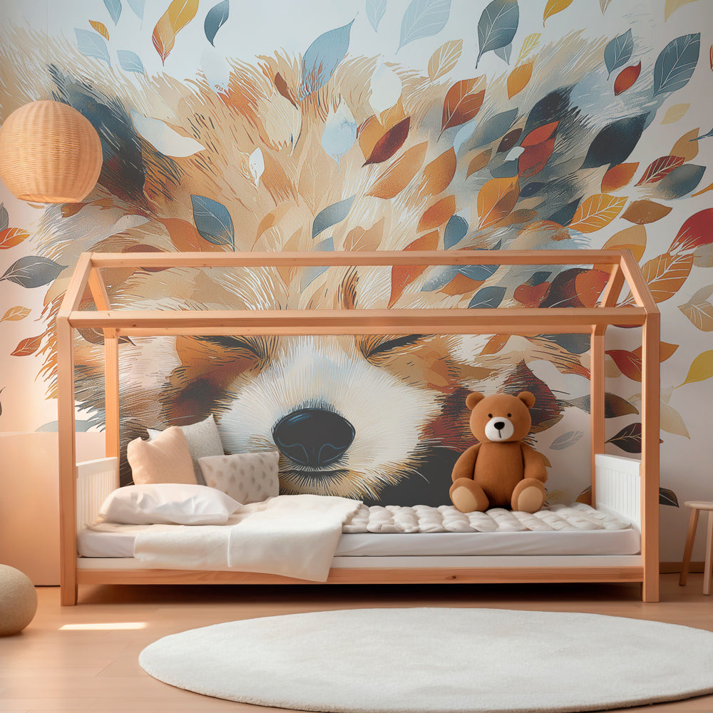 Kids-Mundo sleepy fox wall mural bringing a calm, artistic focal point to a playroom wall.