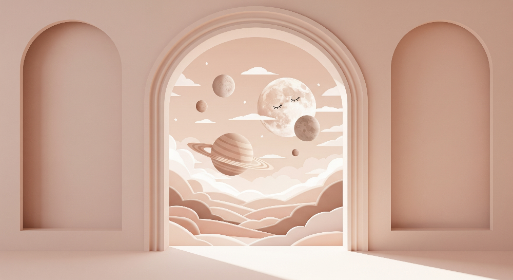 Beige Sleepy Moon Doorway Wall Mural