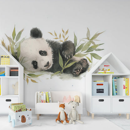 Kids-Mundo sleepy panda mural bringing gentle character to a bright playroom wall