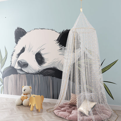 Kids-Mundo bamboo panda mural wallpaper on a feature wall in a toddler's bedroom
