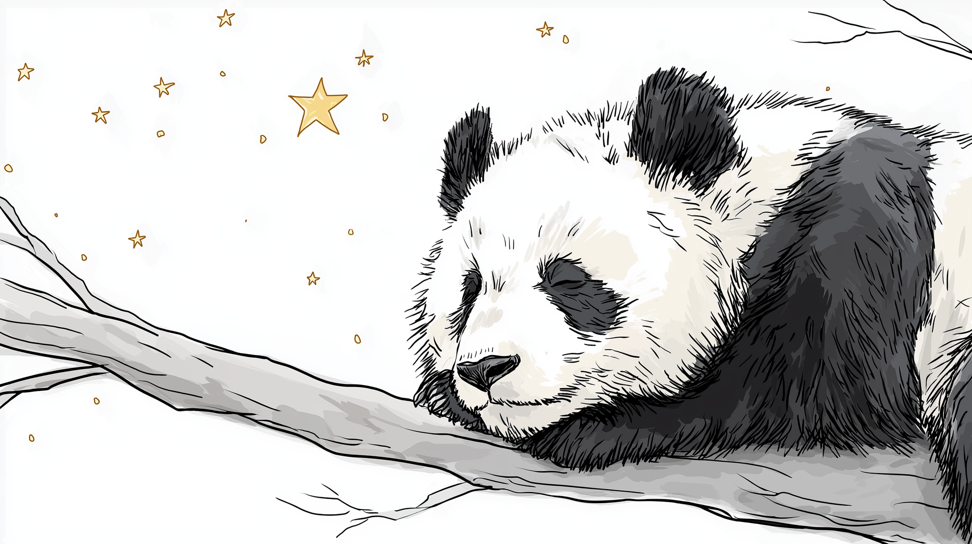 Kids-Mundo flat artwork of the sleepy panda under the stars wall mural design