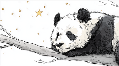 Kids-Mundo flat artwork of the sleepy panda under the stars wall mural design