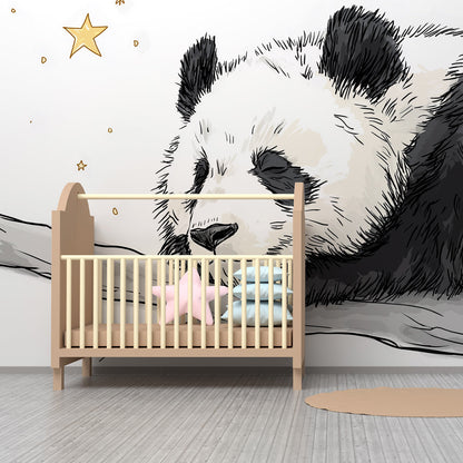 Kids-Mundo dozing panda mural bringing a calm bedtime mood to a playroom wall
