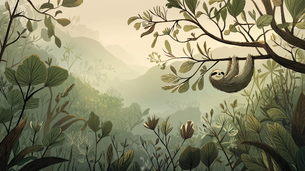 Sloth Resting in a Lush Jungle Wall Mural