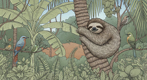 Detailed sloth and tropical jungle mural wallpaper design pattern by Kids-Mundo
