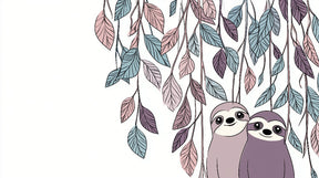 Detailed sloth mural wallpaper design pattern with delicate leaves by Kids-Mundo