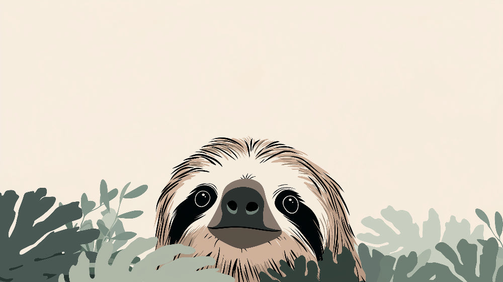Detailed sloth mural wallpaper design pattern with green foliage by Kids-Mundo