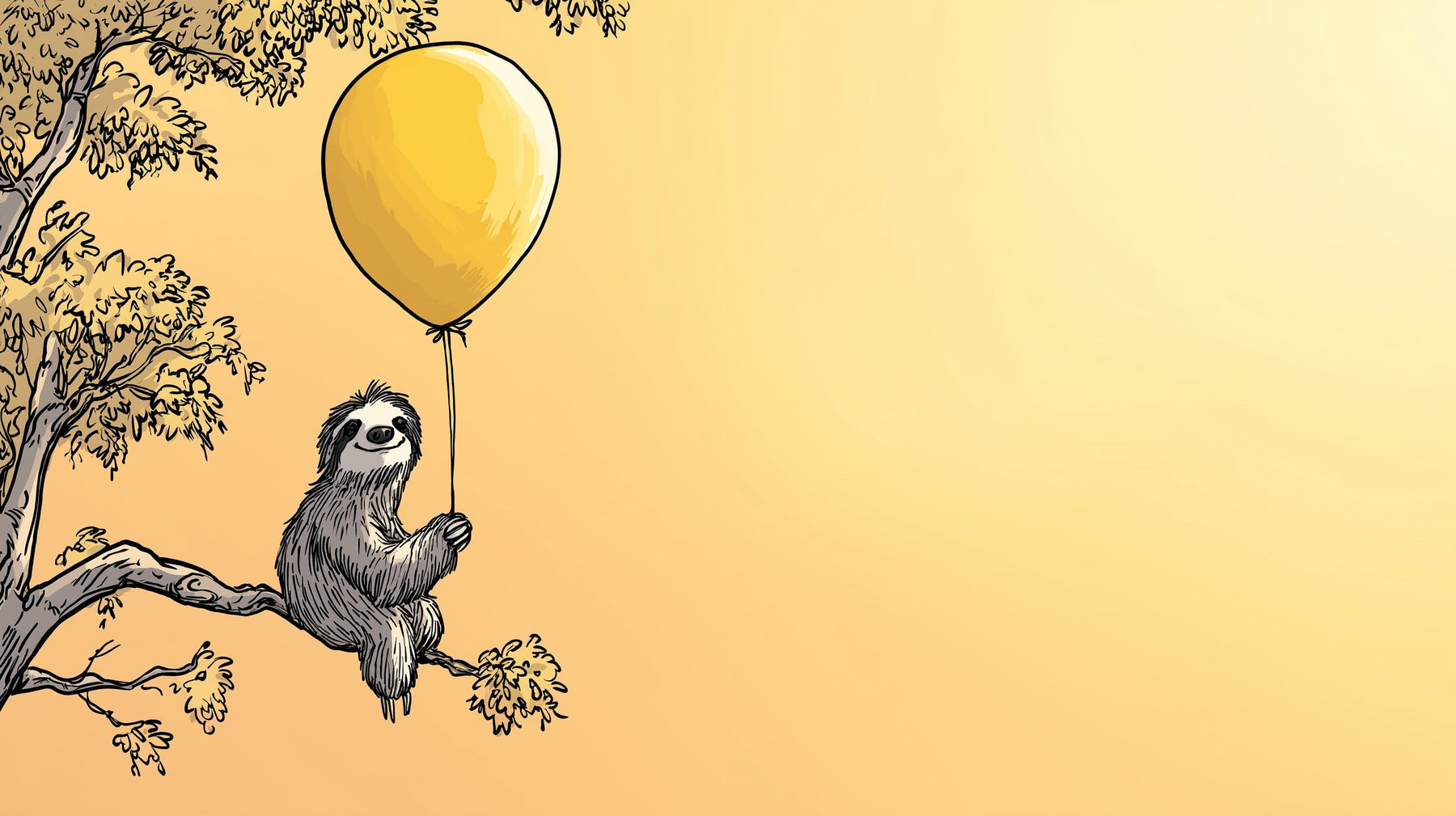 Detailed sloth with yellow balloon mural wallpaper design pattern by Kids-Mundo