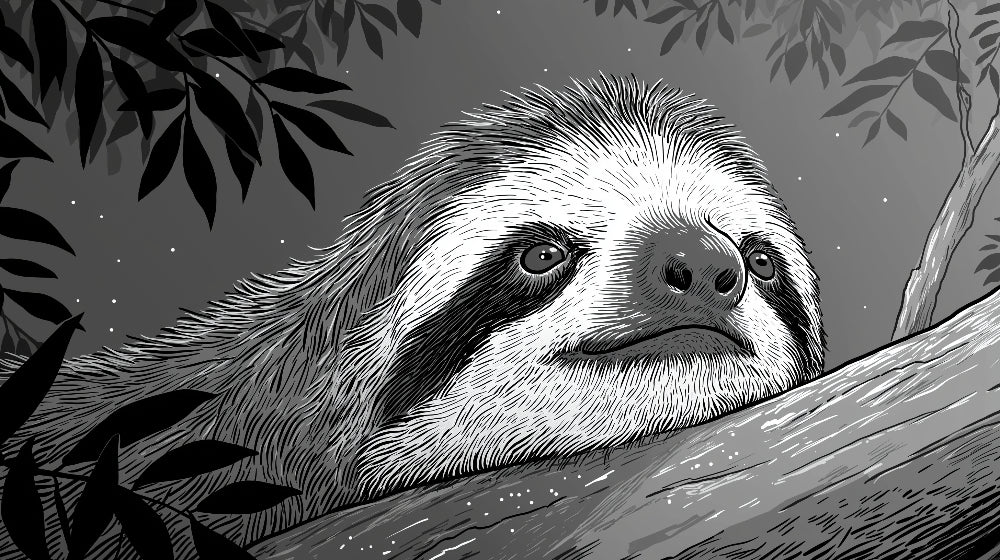 Detailed sloth jungle mural wallpaper design pattern with tropical foliage by Kids-Mundo