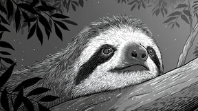 Detailed sloth jungle mural wallpaper design pattern with tropical foliage by Kids-Mundo
