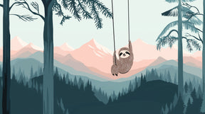 Detailed sloth forest mural wallpaper design pattern with mountains and trees by Kids-Mundo
