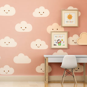 Cheerful cloud faces wallpaper transforming kids bedroom into magical sky sanctuary