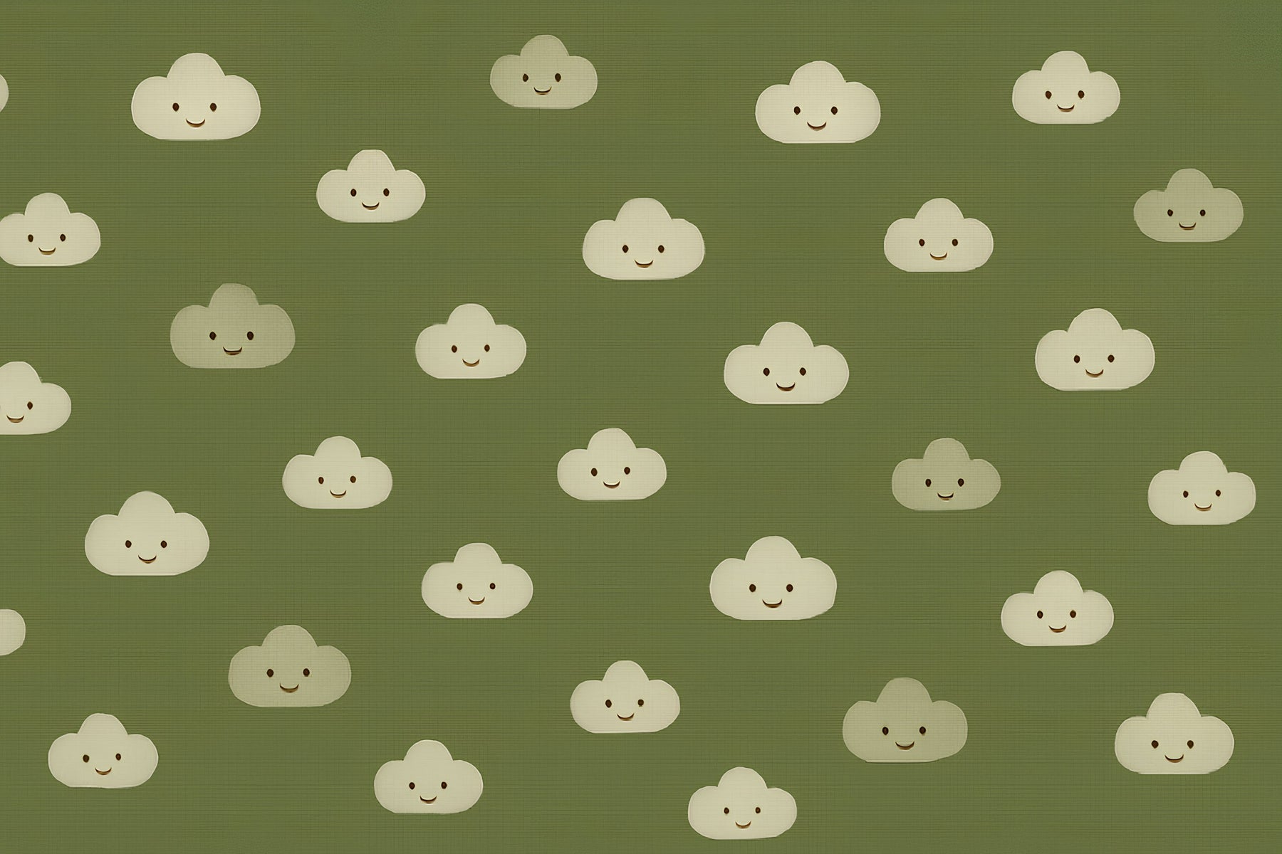 Detailed smiling clouds mural wallpaper design pattern on green background by Kids-Mundo