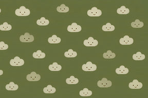 Detailed smiling clouds mural wallpaper design pattern on green background by Kids-Mundo