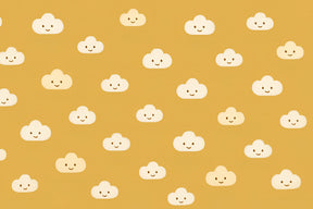Detailed smiling clouds mural wallpaper design pattern on golden background by Kids-Mundo
