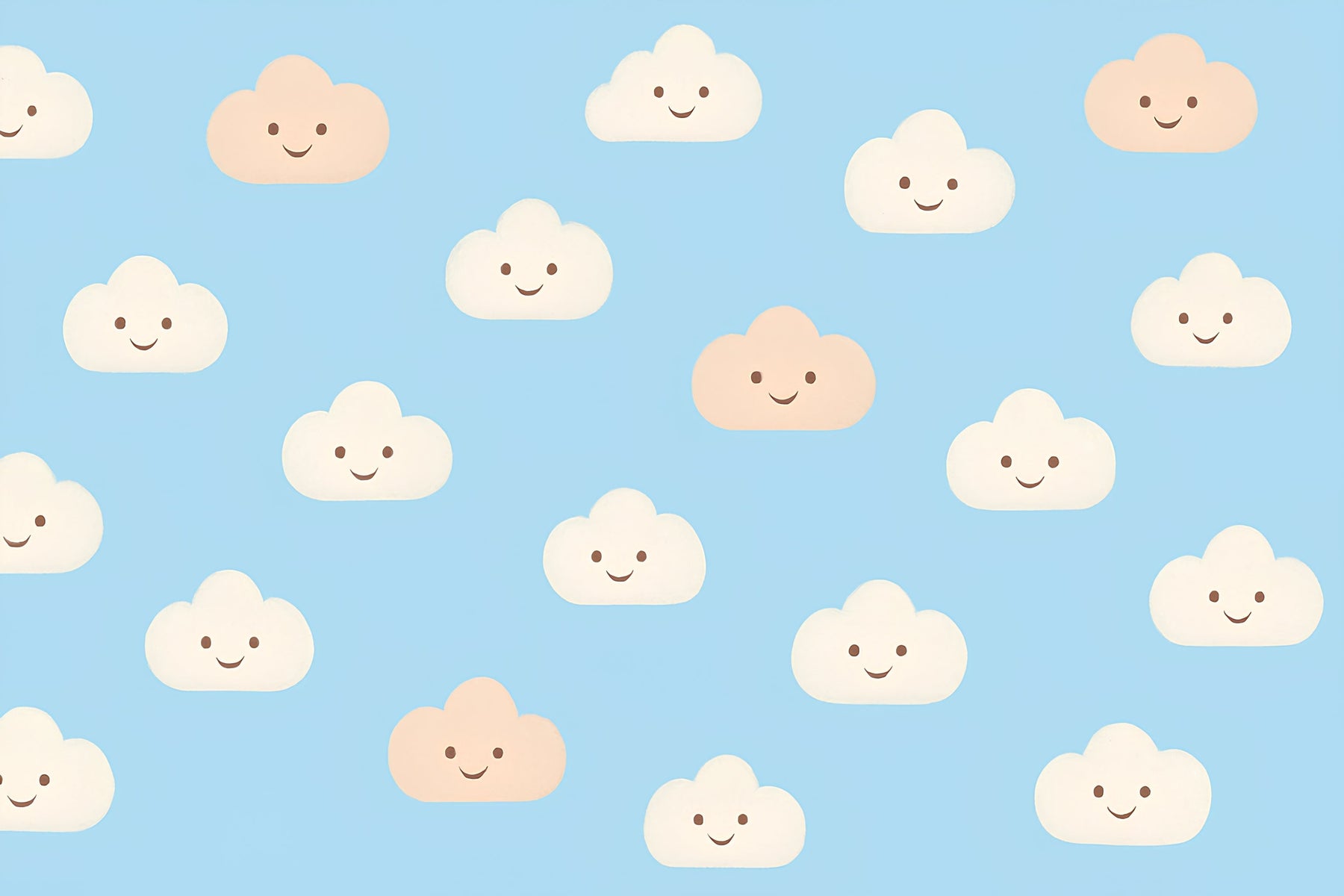 Detailed smiling clouds mural wallpaper design pattern on blue background by Kids-Mundo