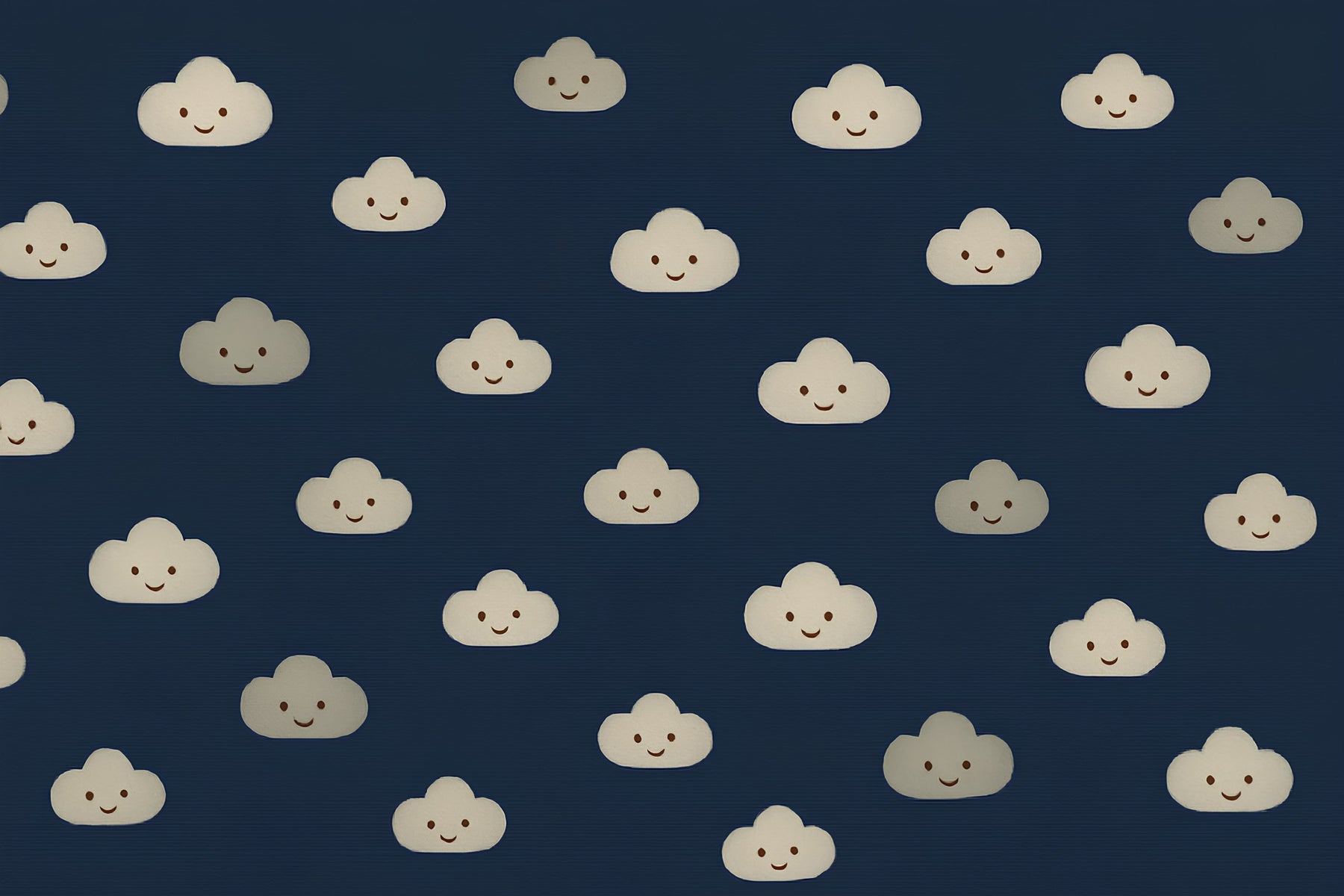 Detailed smiling clouds mural wallpaper design pattern on navy blue background by Kids-Mundo
