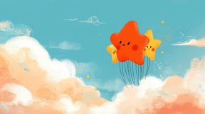 Detailed smiling stars and fluffy clouds mural wallpaper design pattern by Kids-Mundo