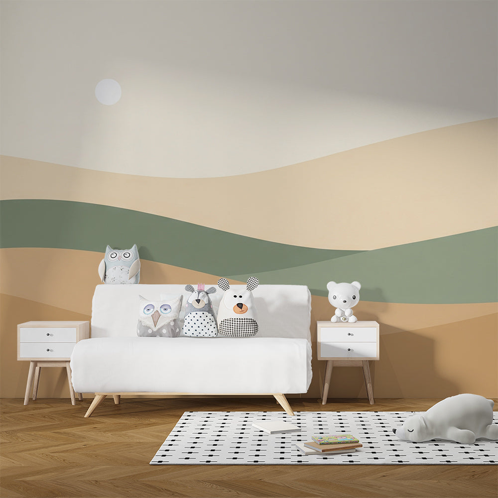 Kids-Mundo abstract wave landscape wall mural made to measure for a calm kids bedroom wall