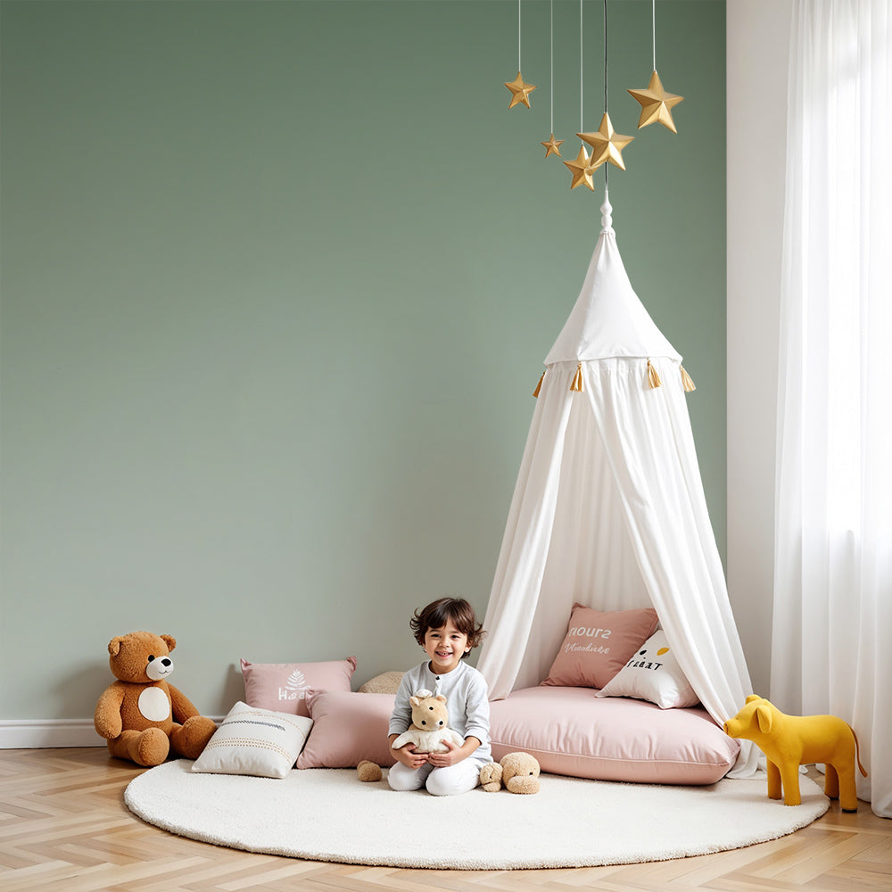 Kids-Mundo soft green ombre wall mural in a calm, gentle baby nursery room
