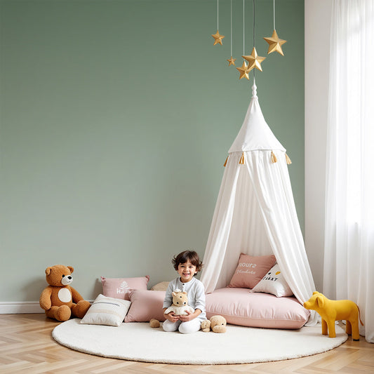 Kids-Mundo soft green ombre wall mural in a calm, gentle baby nursery room