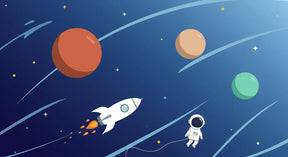 Detailed space adventure mural wallpaper design pattern with astronaut and planets by Kids-Mundo
