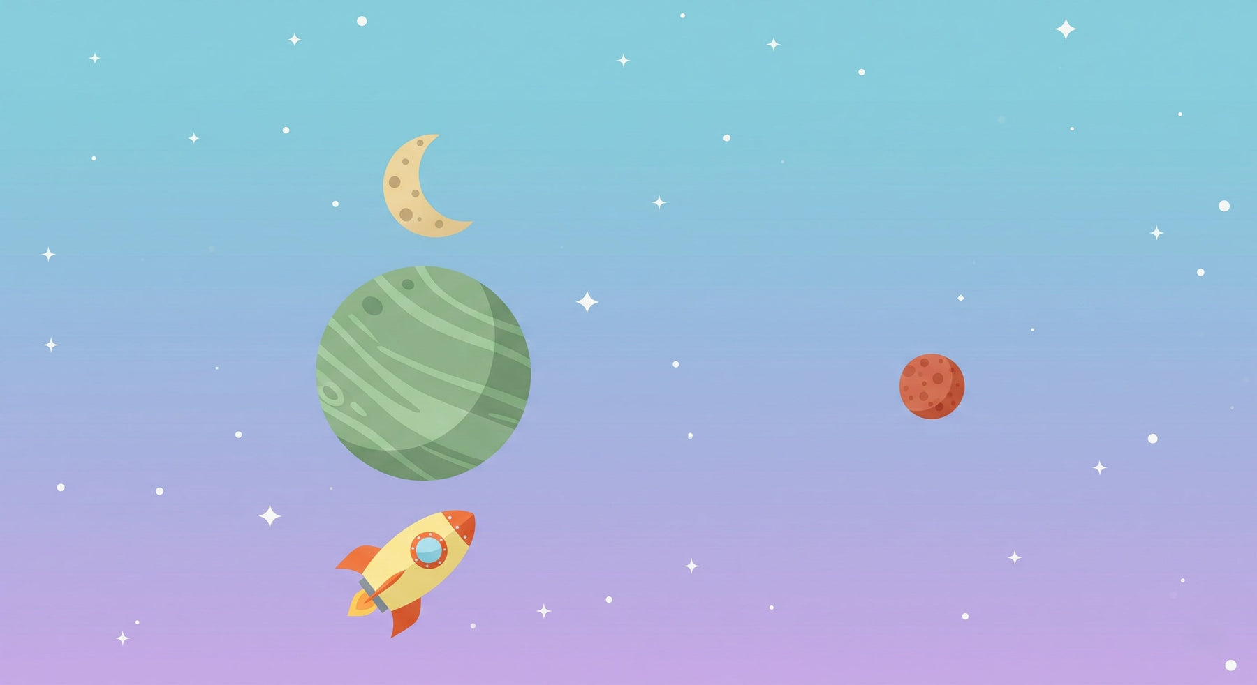 Detailed space adventure mural wallpaper design pattern with rocket, planets and stars by Kids-Mundo