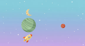 Detailed space adventure mural wallpaper design pattern with rocket, planets and stars by Kids-Mundo
