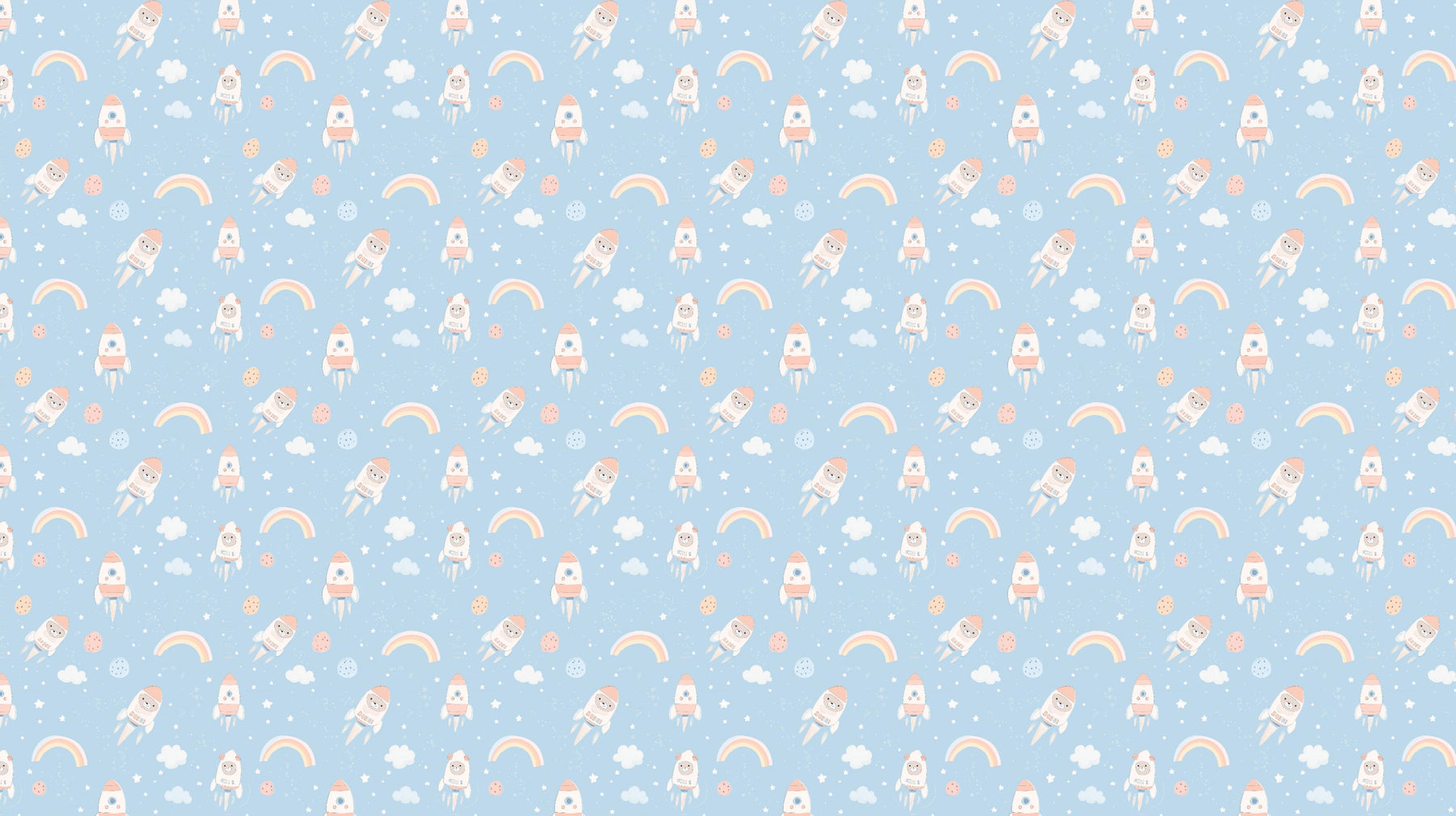 Detailed space astronaut and rocket mural wallpaper design pattern by Kids-Mundo