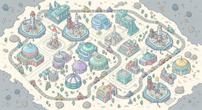 Detailed space city mural wallpaper design pattern with rockets and cosmic buildings by Kids-Mundo