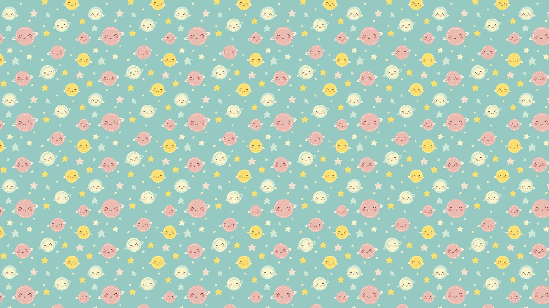Detailed space planet mural wallpaper design pattern with smiling celestial characters by Kids-Mundo