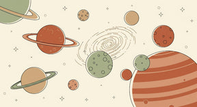 Detailed space planets mural wallpaper design pattern with colorful cosmic elements by Kids-Mundo