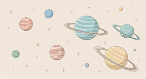 Detailed space planets and stars mural wallpaper design pattern by Kids-Mundo