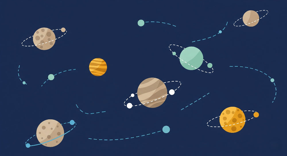 Detailed space planets mural wallpaper design pattern with colorful cosmic elements by Kids-Mundo