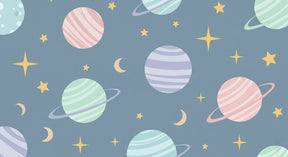 Detailed space planets mural wallpaper design pattern with colorful cosmic elements by Kids-Mundo