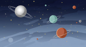 Detailed space planets mural wallpaper design pattern with colorful celestial bodies by Kids-Mundo