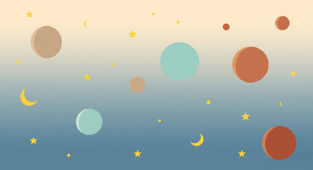 Detailed space planets mural wallpaper design pattern with stars and moons by Kids-Mundo