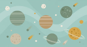 Detailed space planets mural wallpaper design pattern with colorful cosmic elements by Kids-Mundo
