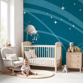 Space planets mural wallpaper creating cosmic atmosphere in modern kids bedroom by Kids-Mundo
