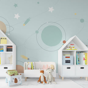 Galaxy planets wallpaper creating educational space environment in children's playroom
